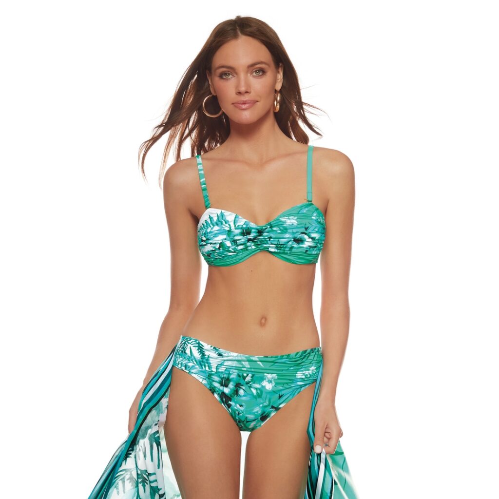 maillot bandeau 2 pieces plissé imprimé vert