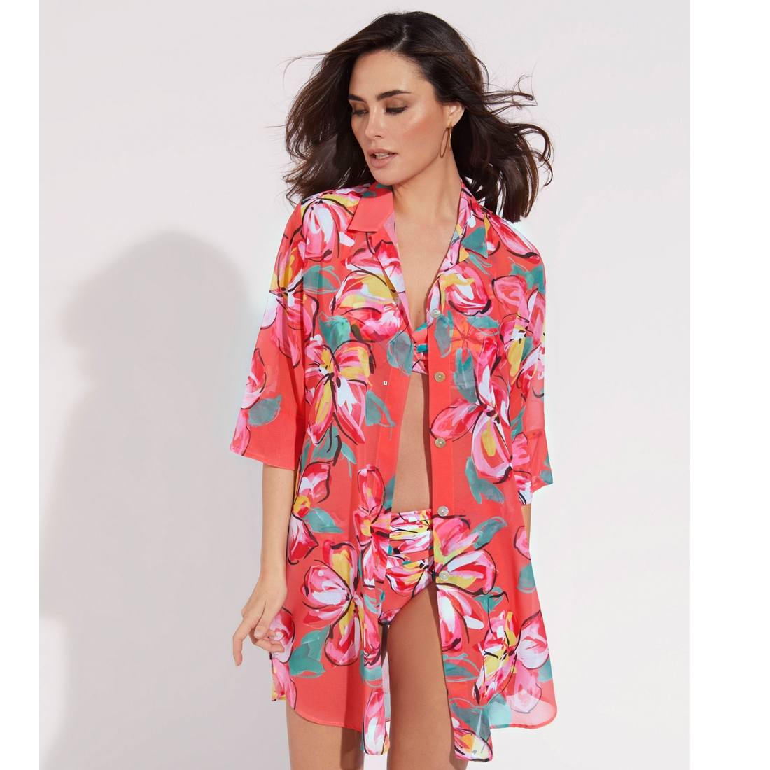 sara corail chemise de plage fluide corail sara