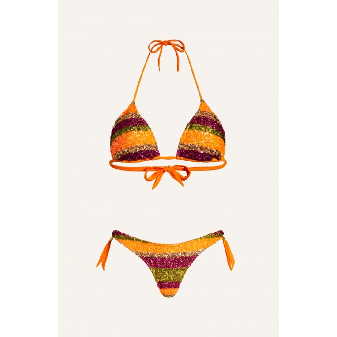 RIGA 2P maillot deux pièces triangle coulissant avec paillettes orange Riga