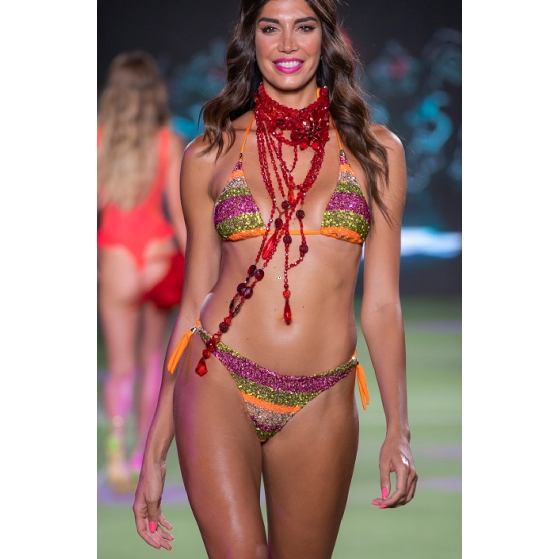 RIGZ Maillot 2 pièces triangle coulissant avec paillettes orange