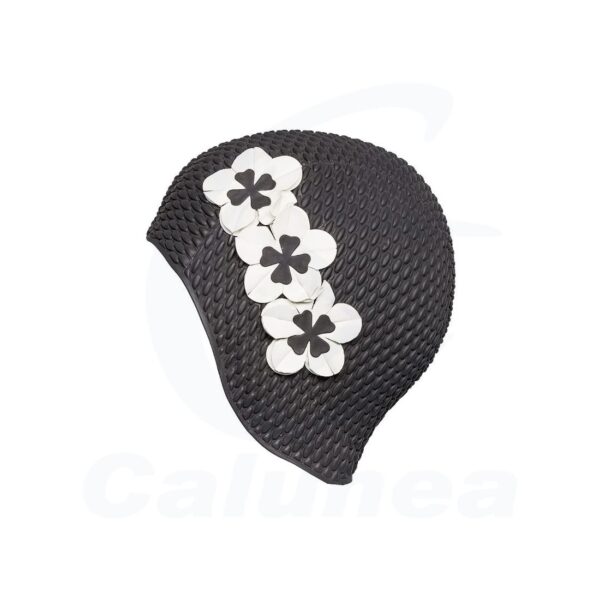 bonnet de bain noir avec fleurs blanc