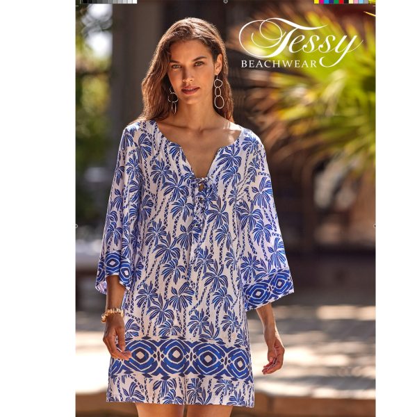 Tunique de plage legère imprimé bleu et blanc Nala