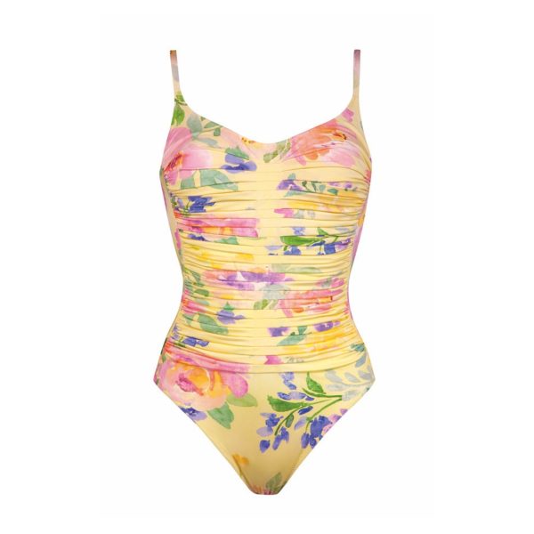 Maillot une pièce avec armatures gainant imprimé jaune Floressence